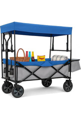 Festival Trolley With Removable Canopy & Side Basket, Collapsible Utility Cart For Garden